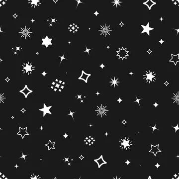 Vector seamless pattern on black star background, flat style for web and we.. 스톡 일러스트