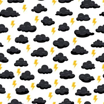 Vector Seamless Pattern of Black Storm Clouds with Yellow Lightning Bolts on Stockillustratie