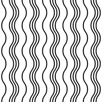 Vector Seamless Pattern. Black vertical wavy lines on a white background. Simple Stock Illustration