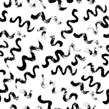 Vector seamless pattern with black wave brush stroke on white background. Stock Illustration