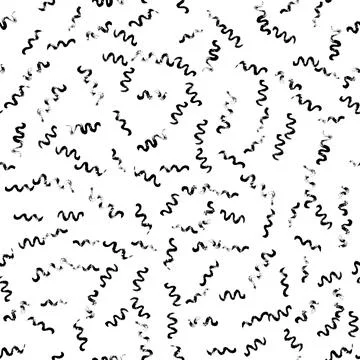 Vector seamless pattern with black wave brush stroke on white background. Stock Illustration