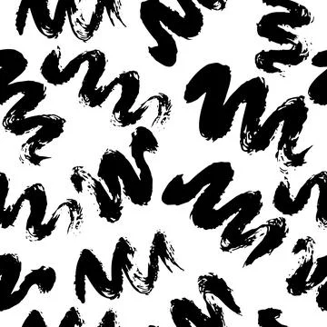 Vector seamless pattern with black wave brush stroke on white background. Illustrazione stock