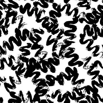Vector seamless pattern with black wave brush stroke on white background. Stock Illustration