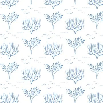 Vector seamless pattern with blue algae. Stock Illustration
