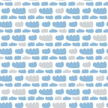 Vector seamless pattern with blue and grey clouds on white background. Hand d Stockillustratie