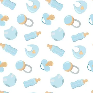 Vector seamless pattern with blue baby care objects Illustrazione stock