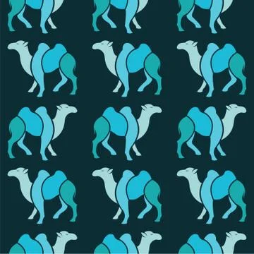 Vector seamless pattern with blue camel  on dark blue background. wallpaper 스톡 일러스트