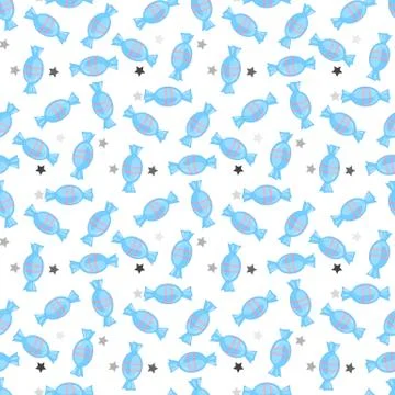 Vector seamless pattern with blue cartoon candy Stock Illustration