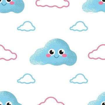 Vector seamless pattern with a blue cheerful cloud on a white background Illustrazione stock
