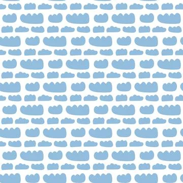 Vector seamless pattern with blue clouds on white background. Hand drawn dood イラスト素材