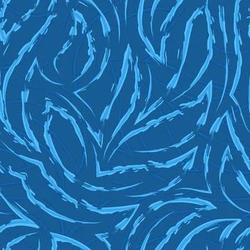 Vector seamless pattern in blue colors from corners and flowing stripes with Stock Illustration