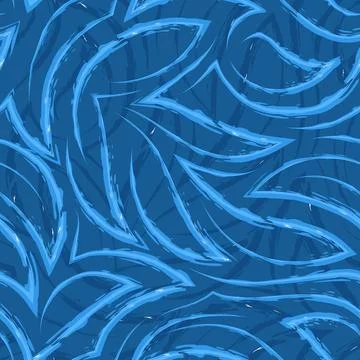 Vector seamless pattern in blue colors from corners and flowing stripes with Stock Illustration