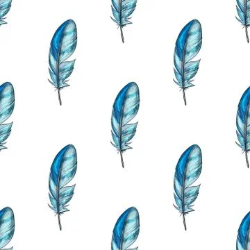 Vector seamless pattern with blue detailed bird feathers Stock Illustration