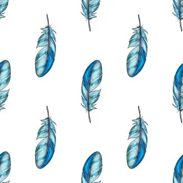 Vector seamless pattern with blue detailed bird feathers Stock Illustration