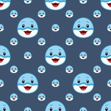 Vector seamless pattern with a blue dolphin Illustration