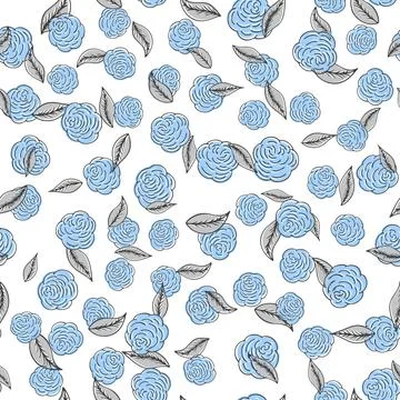 Vector seamless pattern with blue flowers on white background Stock Illustration