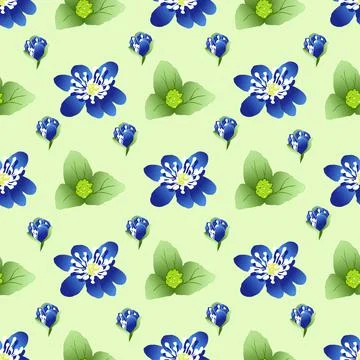 Vector seamless pattern with blue flowers and leaves Stock Illustration