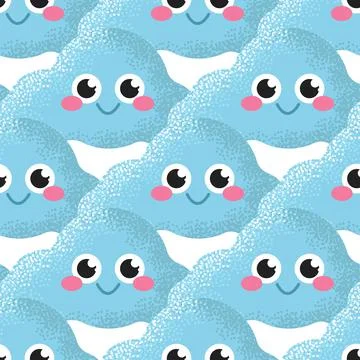Vector seamless pattern with blue fun clouds, children's cute background 스톡 일러스트