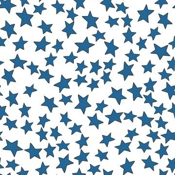 Vector seamless pattern with blue hand drawn cute stars on white background Stock Illustration