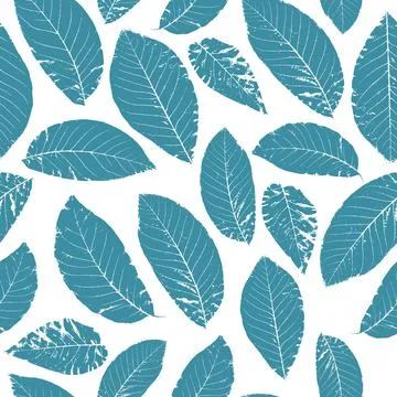 Vector seamless pattern with blue leaves on white background Stock Illustration