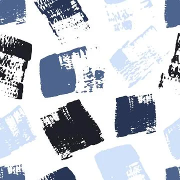 Vector seamless pattern with blue monochrome grungy brush stroke texture on w Stock Illustration