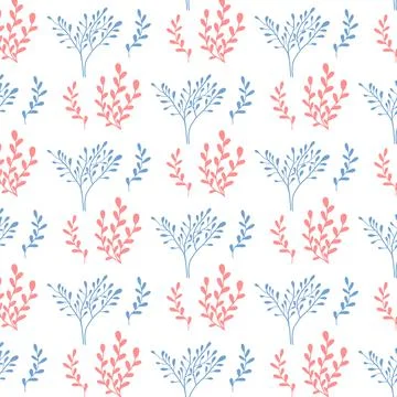 Vector seamless pattern with blue pink algae. Stock Illustration