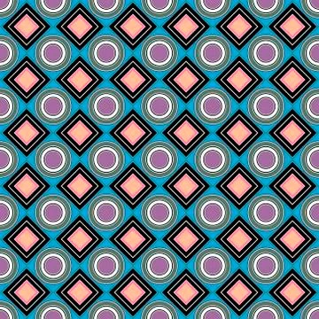 Vector seamless pattern. Blue, red, soft rhombus, square, circle, textiles. M Stock Illustration