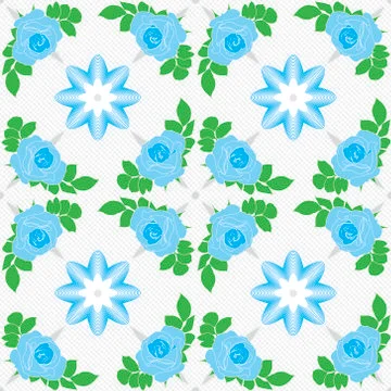 Vector seamless pattern. Blue roses on white background with geometric Stock Illustration