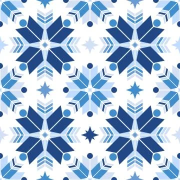 Vector seamless pattern with blue snowflakes. Geometry nordic pattern for Chr Stock Illustration