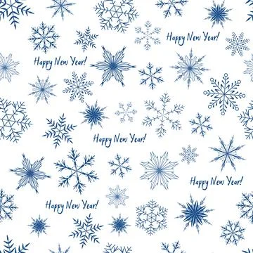 Vector seamless pattern of blue snowflakes on a white background. Winter illu Illustrazione stock