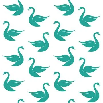 Vector seamless pattern with blue swan on white background. wallpaper 스톡 일러스트