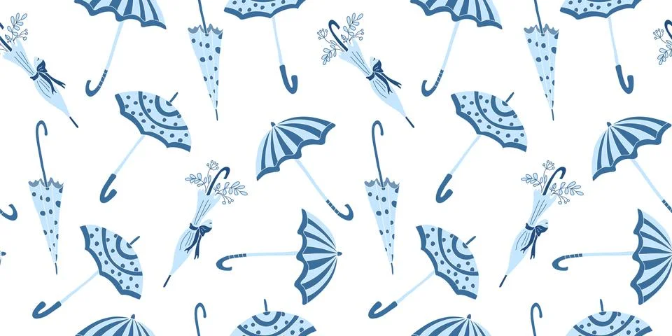 Vector seamless pattern with blue umbrellas. Stock Illustration