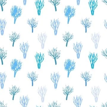 Vector seamless pattern: blue watercolor trees. Hand-drawn Illustrazione stock