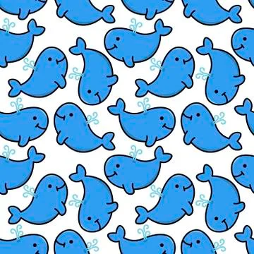 Vector seamless pattern with blue whales on white background for kids. Stock Illustration