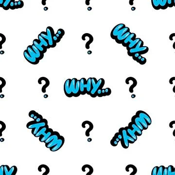 Vector seamless pattern with blue word WHY and the question mark. Cute vector Stock Illustration