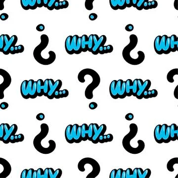 Vector seamless pattern with blue word WHY and the question mark. Cute vector Stock Illustration