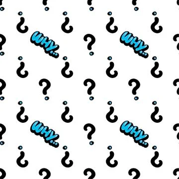 Vector seamless pattern with blue word WHY and the question mark. Cute vector Stock Illustration
