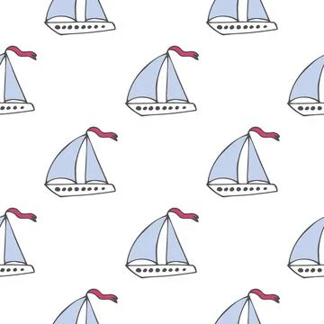 Vector seamless pattern with boat on white background Stock Illustration