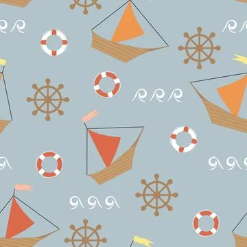 Vector seamless pattern. Boats on the sea Stockillustratie