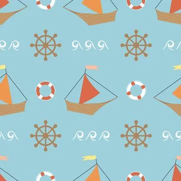 Vector seamless pattern. Boats on the sea Stock Illustration