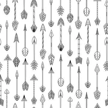 Vector seamless pattern with boho arrows in outlines. イラスト素材
