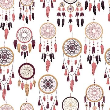 Vector seamless pattern with boho dreamcatchers. Flat style 스톡 일러스트