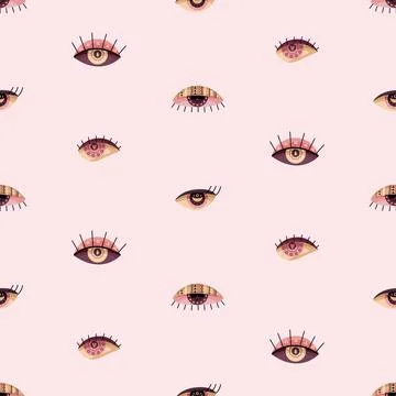 Vector seamless pattern with boho eyes. Bohemian background. Stock Illustration