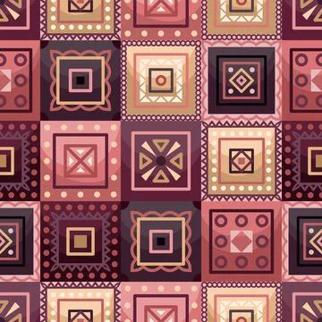 Vector seamless pattern with boho geometrical square elements. Flat style Stock Illustration