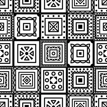 Vector seamless pattern with boho geometrical square elements. Outlines Stock Illustration