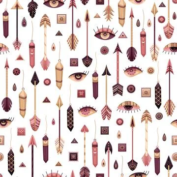 Vector seamless pattern with boho illustrations. Bohemian background Stock Illustration