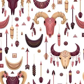 Vector seamless pattern with boho illustrations. Bohemian background in the f Stock Illustration