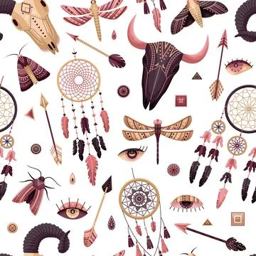 Vector seamless pattern with boho illustrations. Bohemian background 库存插图