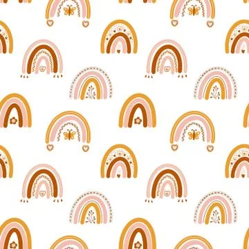 Vector seamless pattern with boho rainbows. 库存插图
