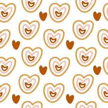 Vector seamless pattern with boho style hearts on white. 스톡 일러스트